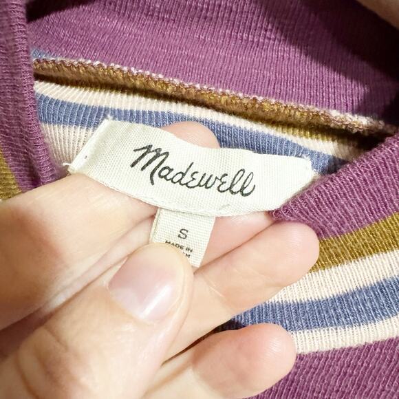 Madewell Mockneck Shirttail Tee Women Small Striped Purple Half Sleeve - Picture 2 of 4